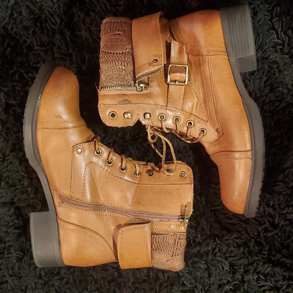 Faux Leather Sweater Knit Top Combat boots (wide width)